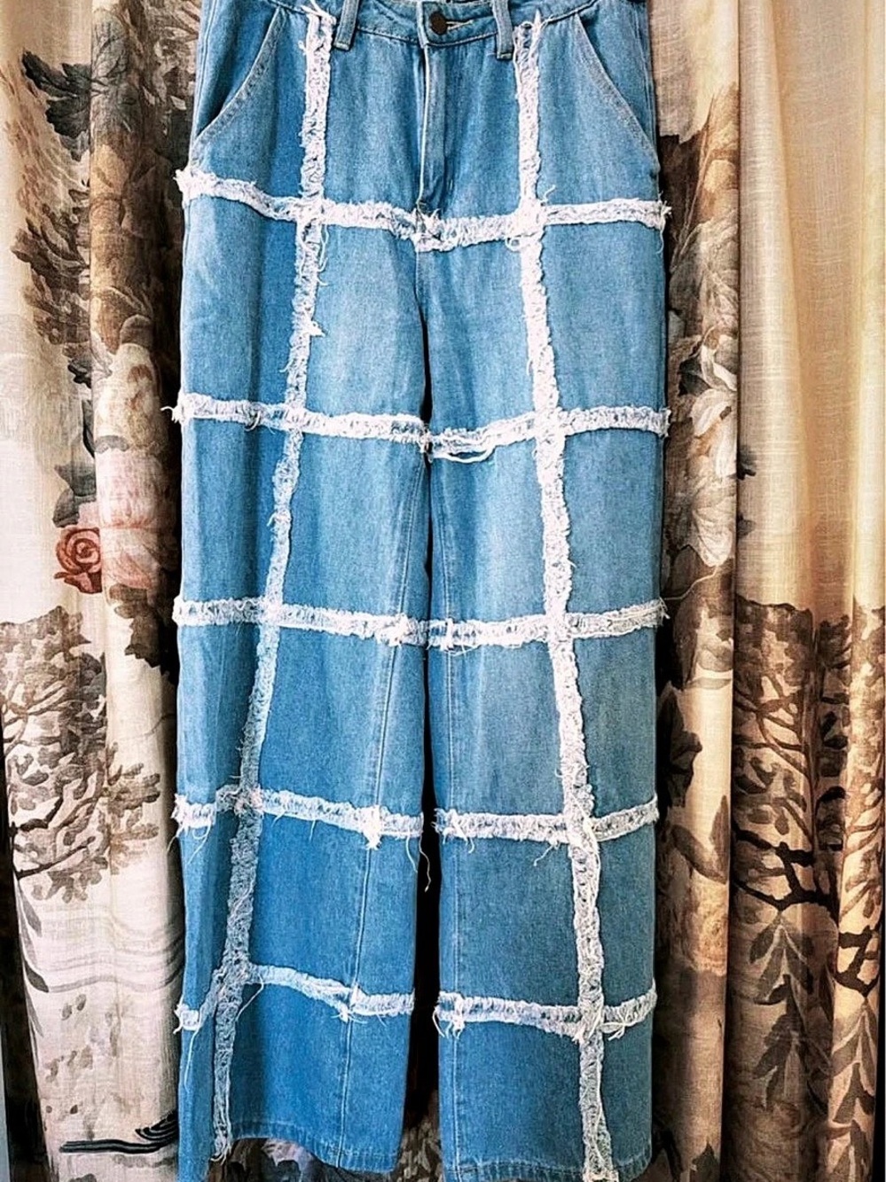 Patchwork Wide Leg Jeans in Blue Like New